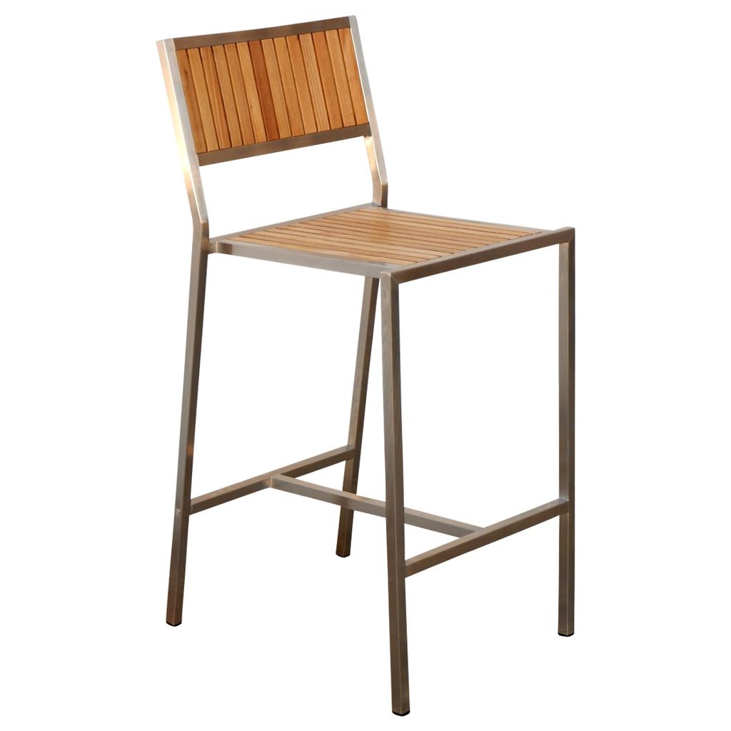 ALEOS. Edelstahl TEAK Barhocker Barsessel Bistrosessel Bistrohoker massive Ausführung A-Grade Teakholz Gartenmöbel Modell: MEXIKO