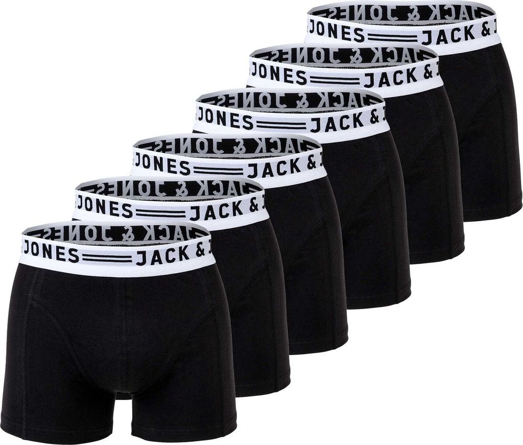 JACK&JONES Herren Boxer Shorts, 6er Pack - SENSE TRUNKS, Baumwoll-Stretch Schwarz/Weiß 2XL