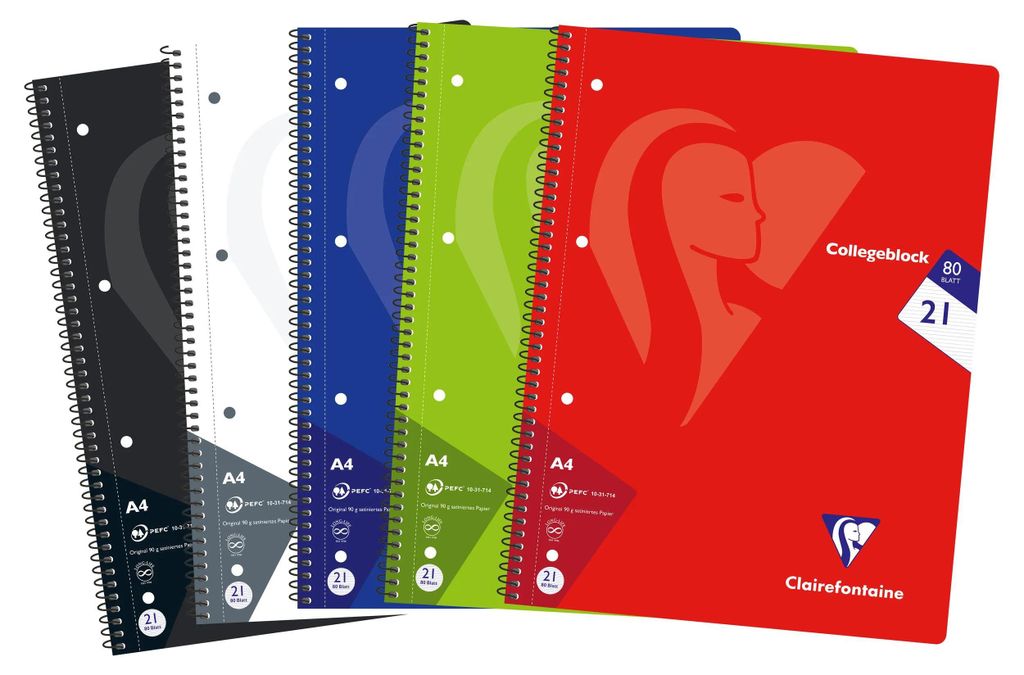 Clairefontaine 20x Collegeblock, 80 Blatt 90g liniert, Farben sortiert 307256C