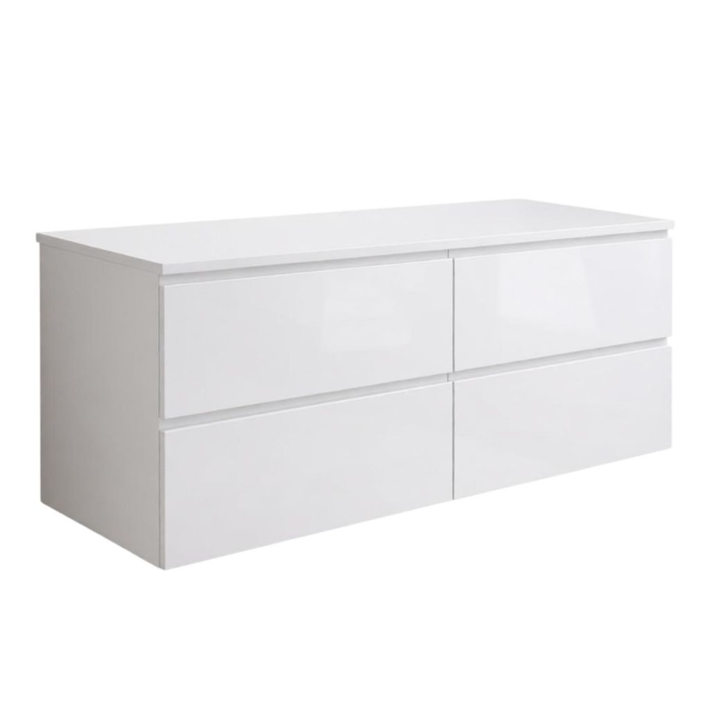 Waschbeckenunterschrank TRENT mit 4 Schubladen Weiß Hochglanz 120x52x46 cm Badmöbel
