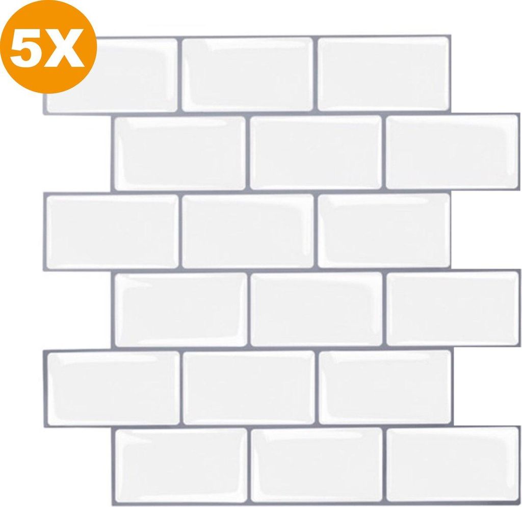 Happyment 3D Wandfliesen Modern Weiß mit grauer Fuge – 5 Stück – Wandsticker – Fliesenaufkleber – Wandpaneele – Selbstklebende Tapete ...