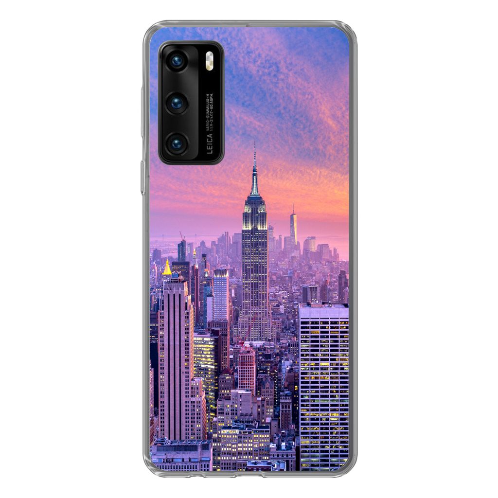 MuchoWow Handyhülle Schutzhülle Hülle für Huawei P40 New York - Farben - Skyline Silikon Softcase Handy Hülle - Handytasche