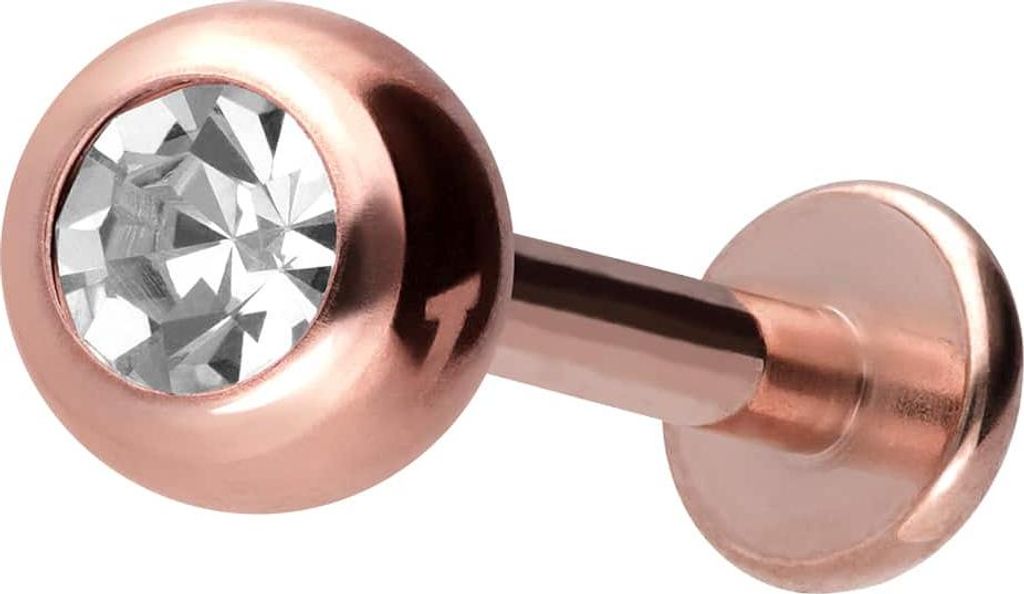 Ohrpiercing, Nasenpiercing Titan Labret mit Innengewinde KRISTALL RoséGold Stablänge: 10mm + Stabstärke: 1,6mm + Kugelgröße: 5mm
