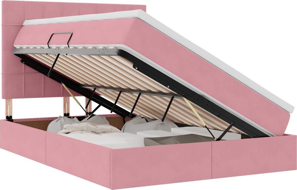 Bett mit Stauraum und LED mit Matratze Rosa 140 x 200 cm Samt