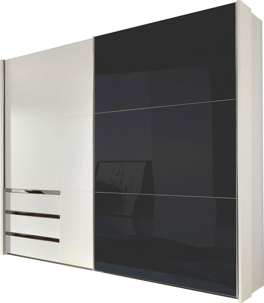 Schwebetürenschrank Level Kleiderschrank Farbe und Größe wählbar,weiß / Grauglas,200x65x216cm
