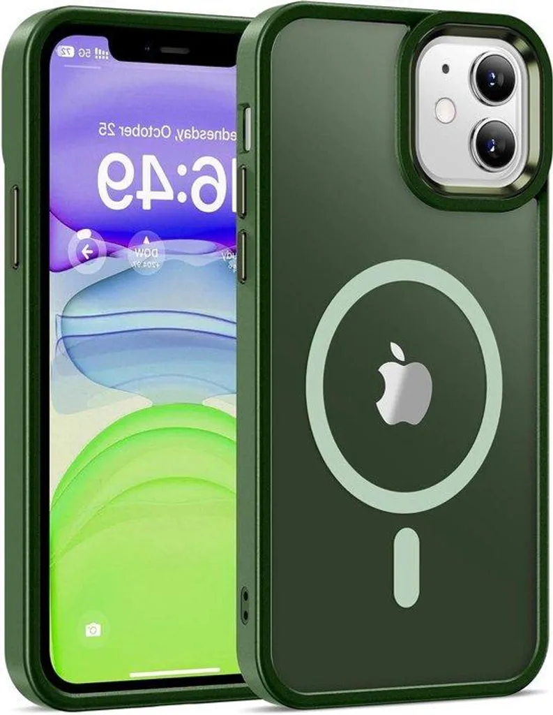 Coque iPhone 11 anti-choc transparente verte à induction magnétique