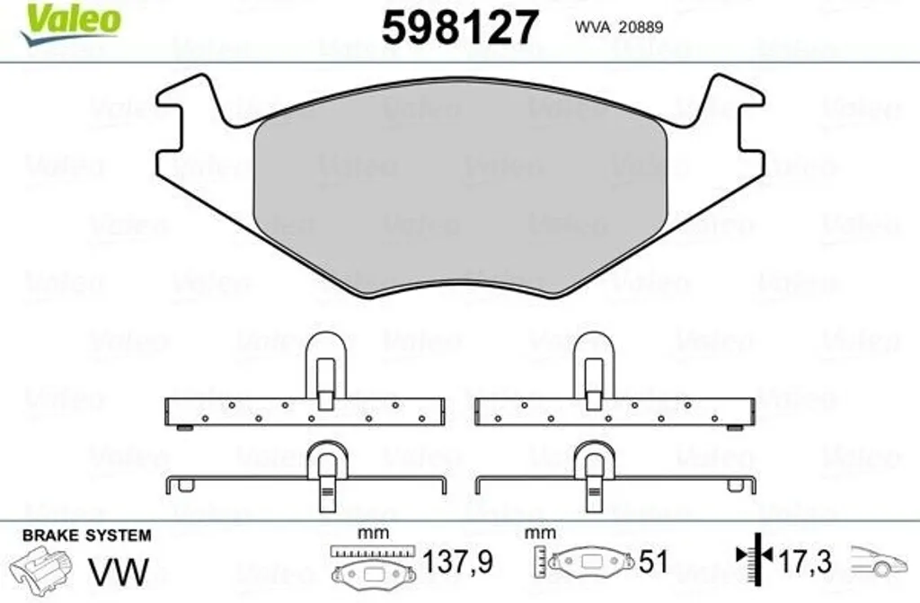 Valeo 598127 Plaquettes de Frein Avant pour Polo 86C et Ibiza 6K