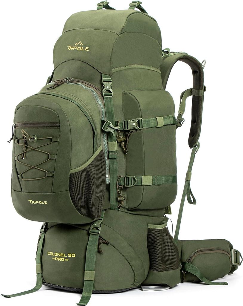 Metallrahmen Rucksack mit Abnehmbarer Tasche und Regenhülle | 90 Liter | Ideal für Abenteuer