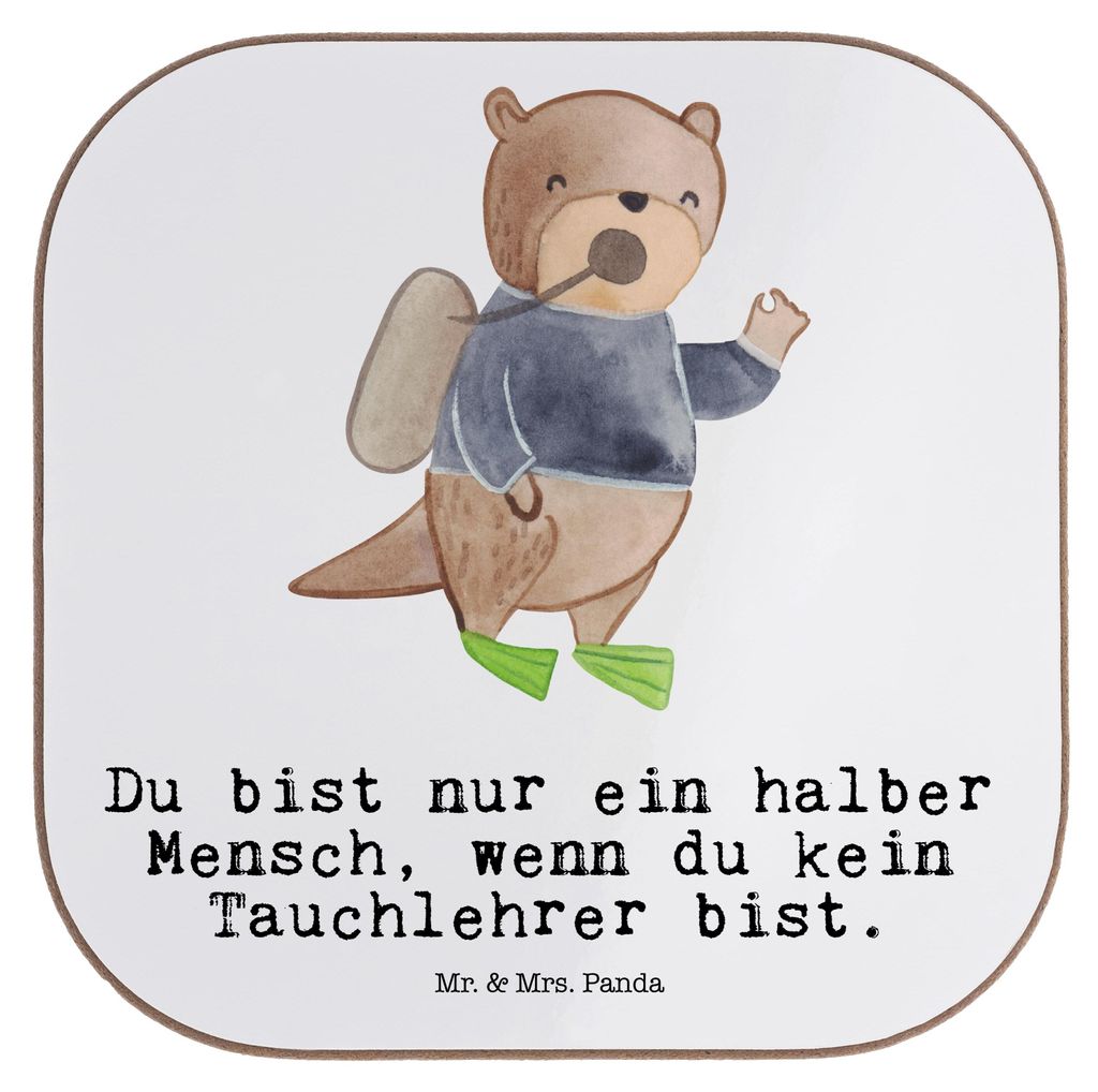 Mr. & Mrs. Panda Untersetzer für Gläser Tauchlehrer Herz - Weiß - Geschenk, Glas, Tasse, Coaster, gläseruntersetzer, Tischuntersetzer