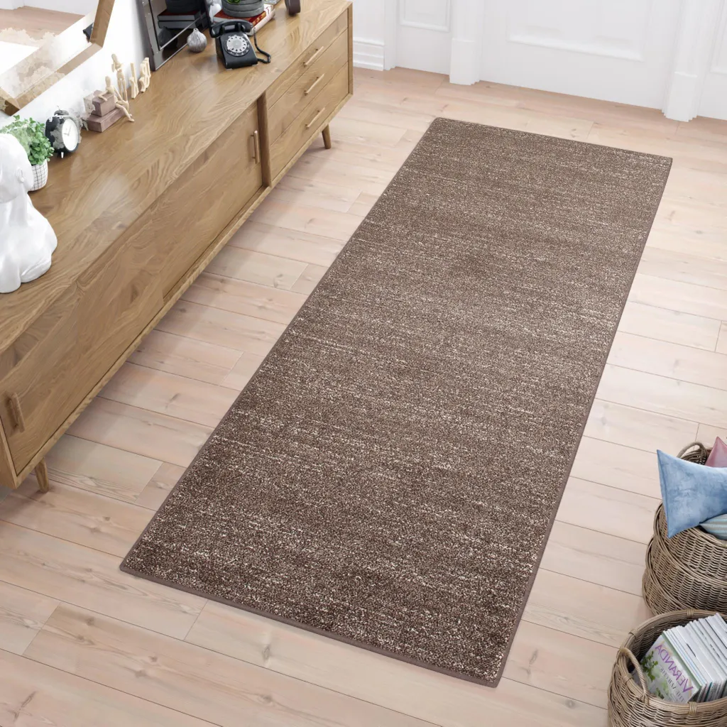 Grand Tapis de Couloir Marron SARI Moderne 60 x 390 cm pour Intérieur