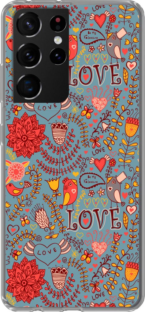 MuchoWow Handyhülle Schutzhülle Hülle für Telefoonhoesje Samsung Galaxy S21 Ultra Mädchen - Vogel - Liebe - Muster - Mädchen - Kinder - Kin...