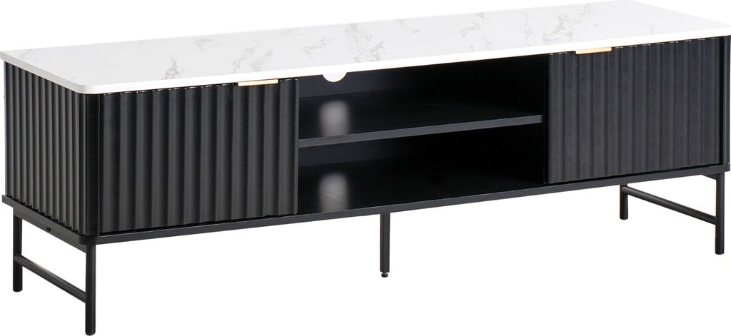 BELIANI TV-Ständer Schwarz MDF 140 x 40 cm Marmor Effekt Regal Sideboard Kabelmanagement Modern
