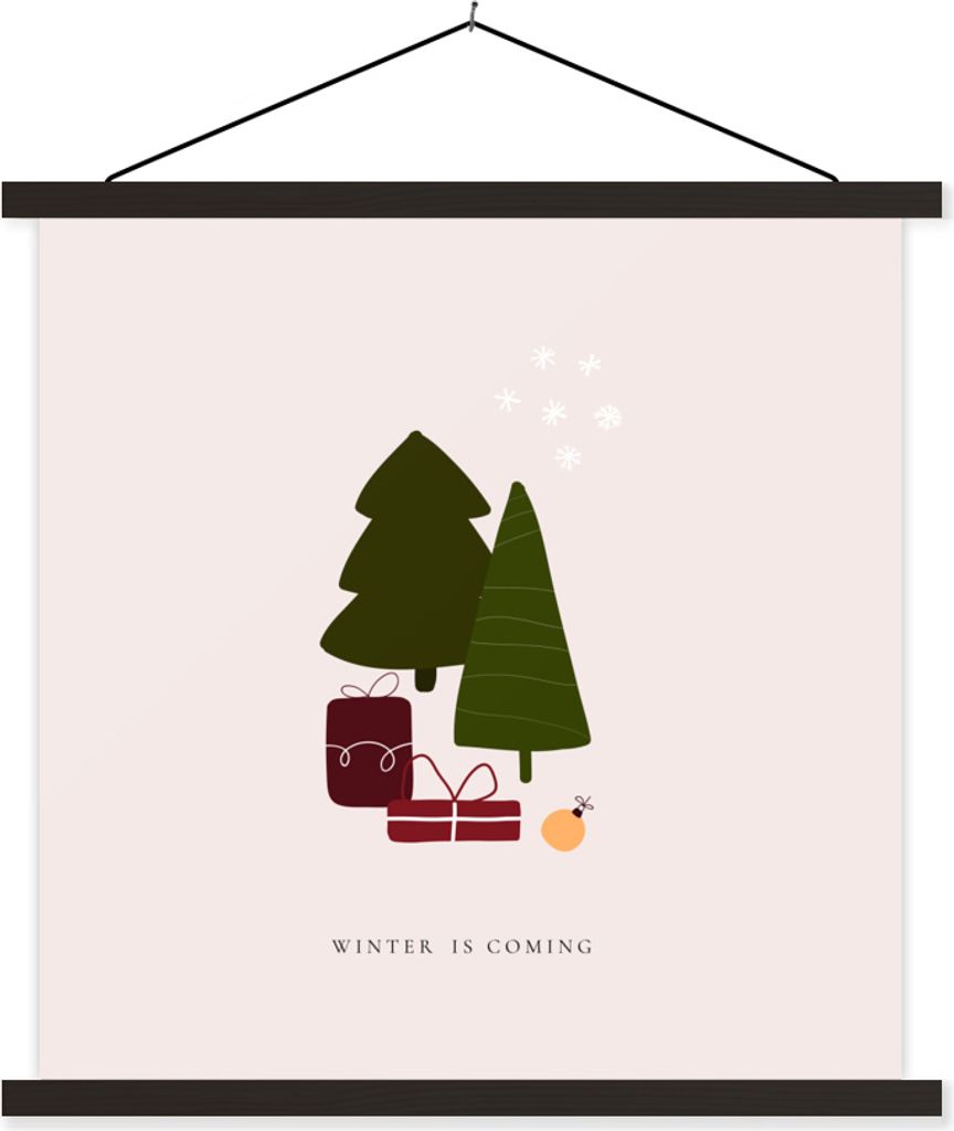 MuchoWow Textilposter Weihnachtsbäume - Geschenke - Winter - Zitat 60x60 cm mit schwarzem Rahmen - Posteraufhänger