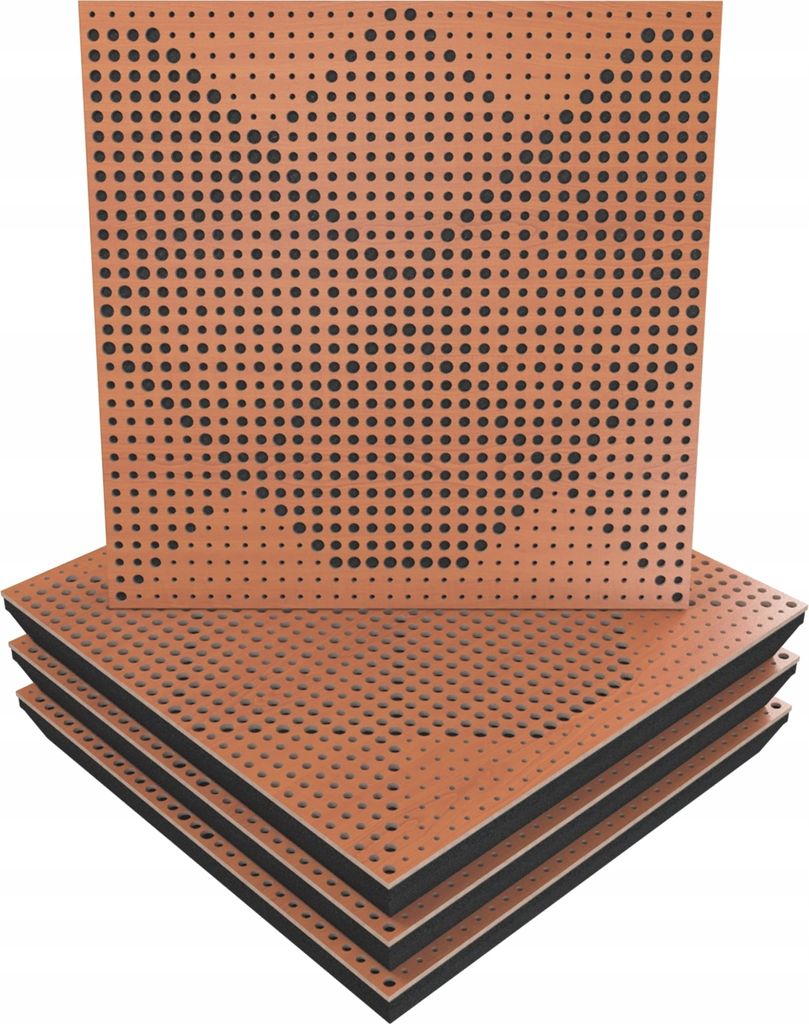 4 Stück AKUSTIK-WANDPANEELE mit Montageset | "WILDS" 50x50x5cm | Absorption und Diffusion | Farbe: Kirschbaum