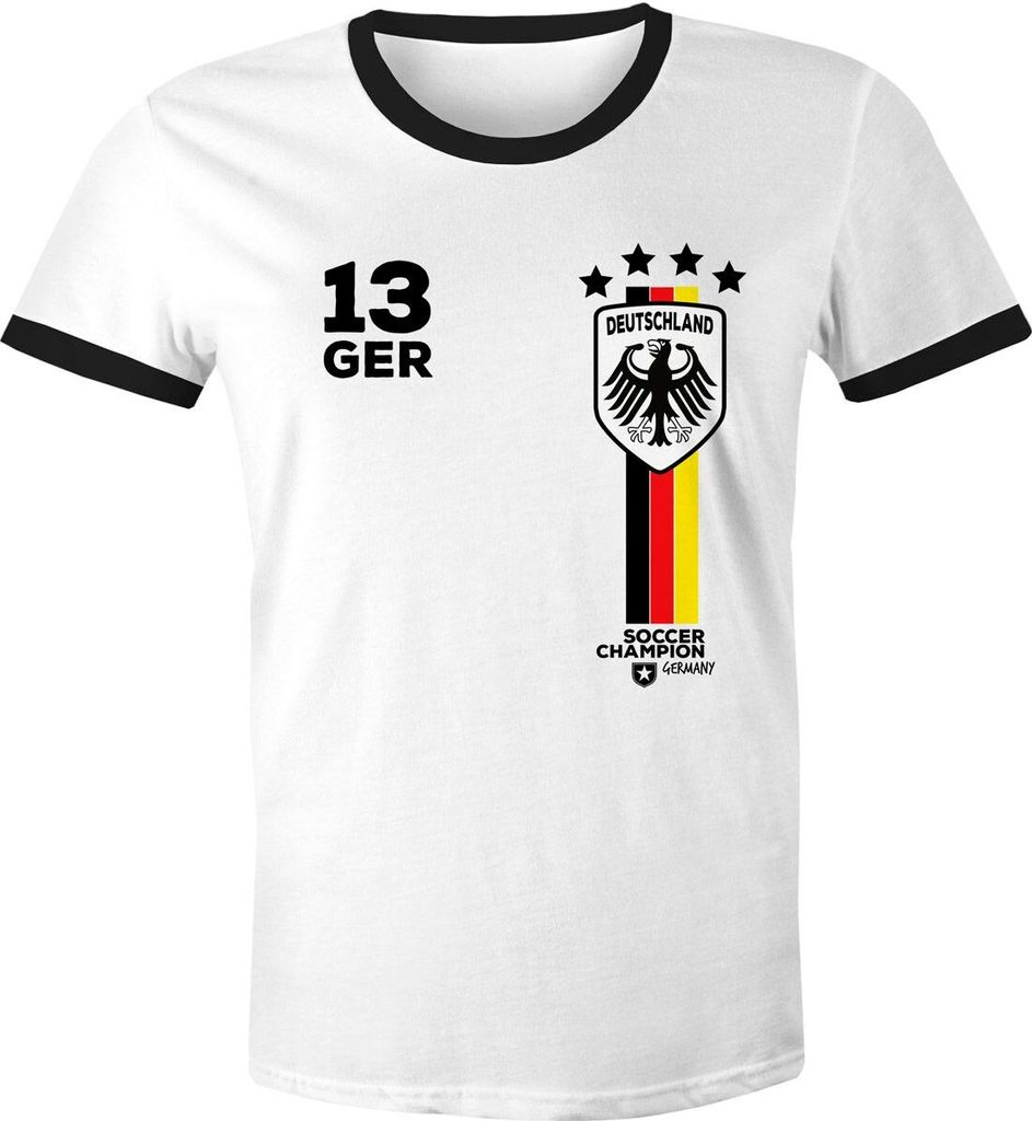 Herren Fan-Shirt Fußball Retro Deutschland Germany Weltmeisterschaft Fan-Trikot Style WM 2018 Moonworks weiß-schwarz XXL