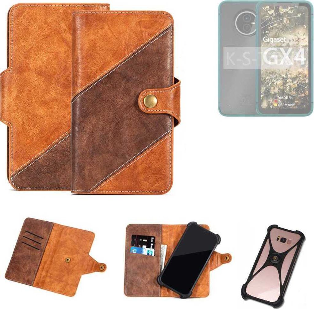 K-S-Trade Handyhülle Schutzhülle Bookstyle Case Wallet-Case kompatibel mit Gigaset GX4 Cover Klapphülle Kantenschutz Smartphone dunkelbraun braun