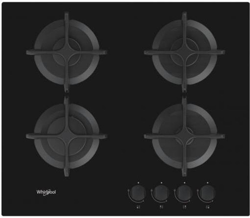Whirlpool GOB 616/NB, Schwarz, Integriert, 59 cm, Gaskochfeld, Glas, 4 Zone(n)