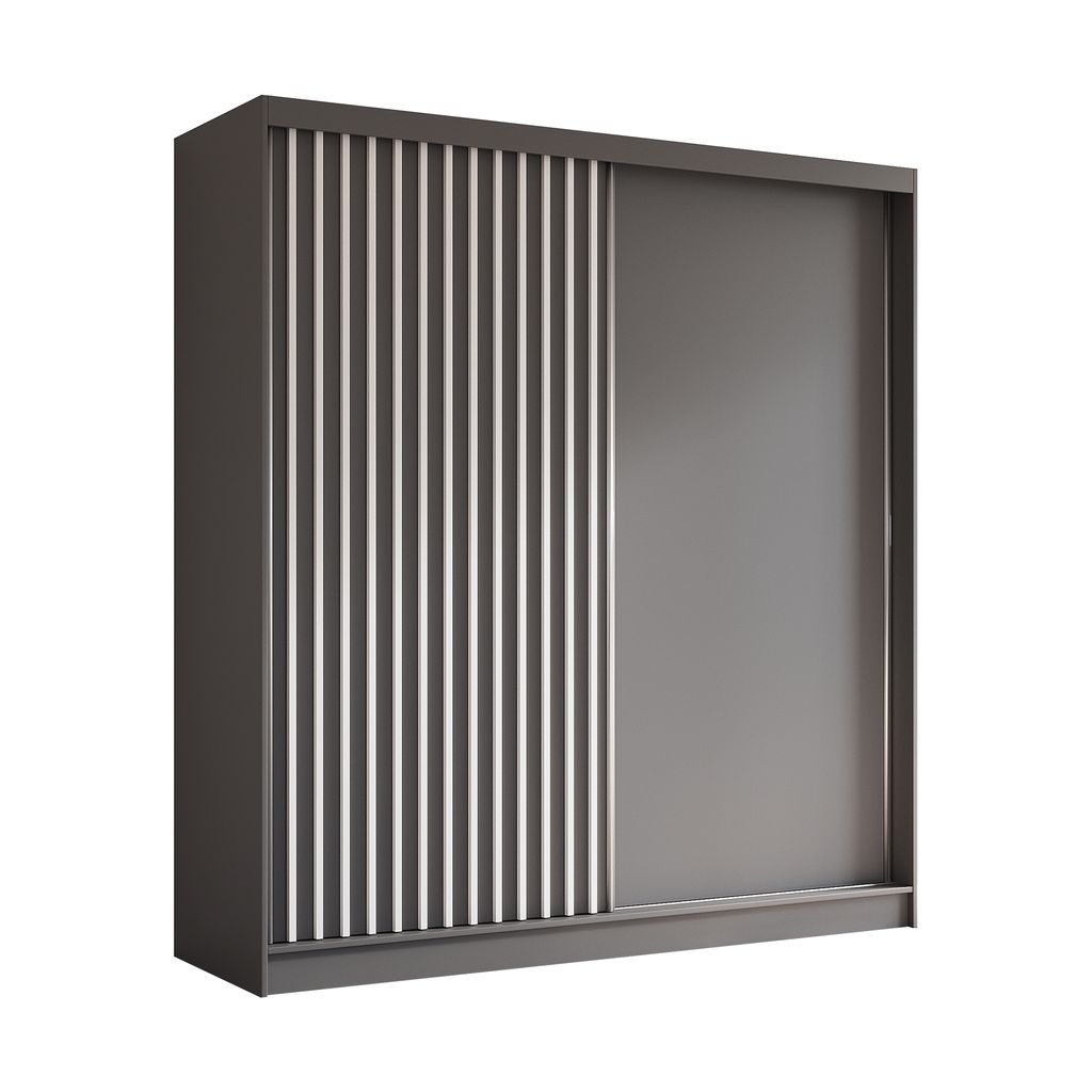 AX LIVING Cabinio Schwebetürenschrank Grau – 200 cm weißen Lamelle