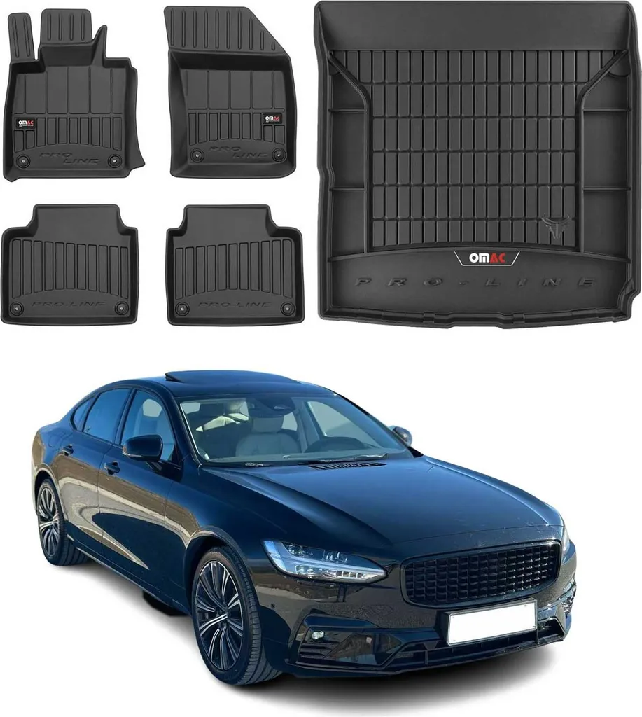 Set Tappetini e Vasca Baule OMAC Volvo S90 2016-2020 Gomma Nera 5pz