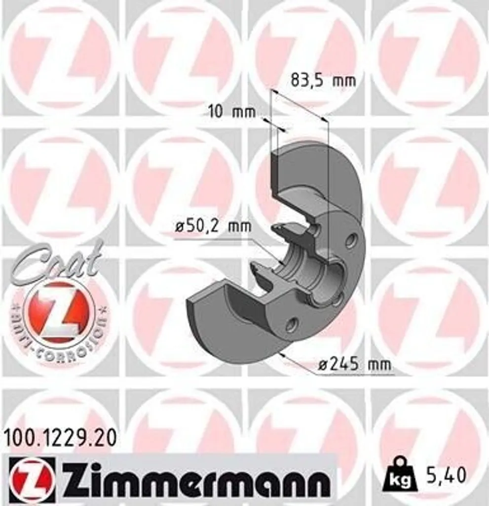 Disque de Frein de Rechange Audi A4 (8D) Zimmermann 100.1229.20 Qualité OE