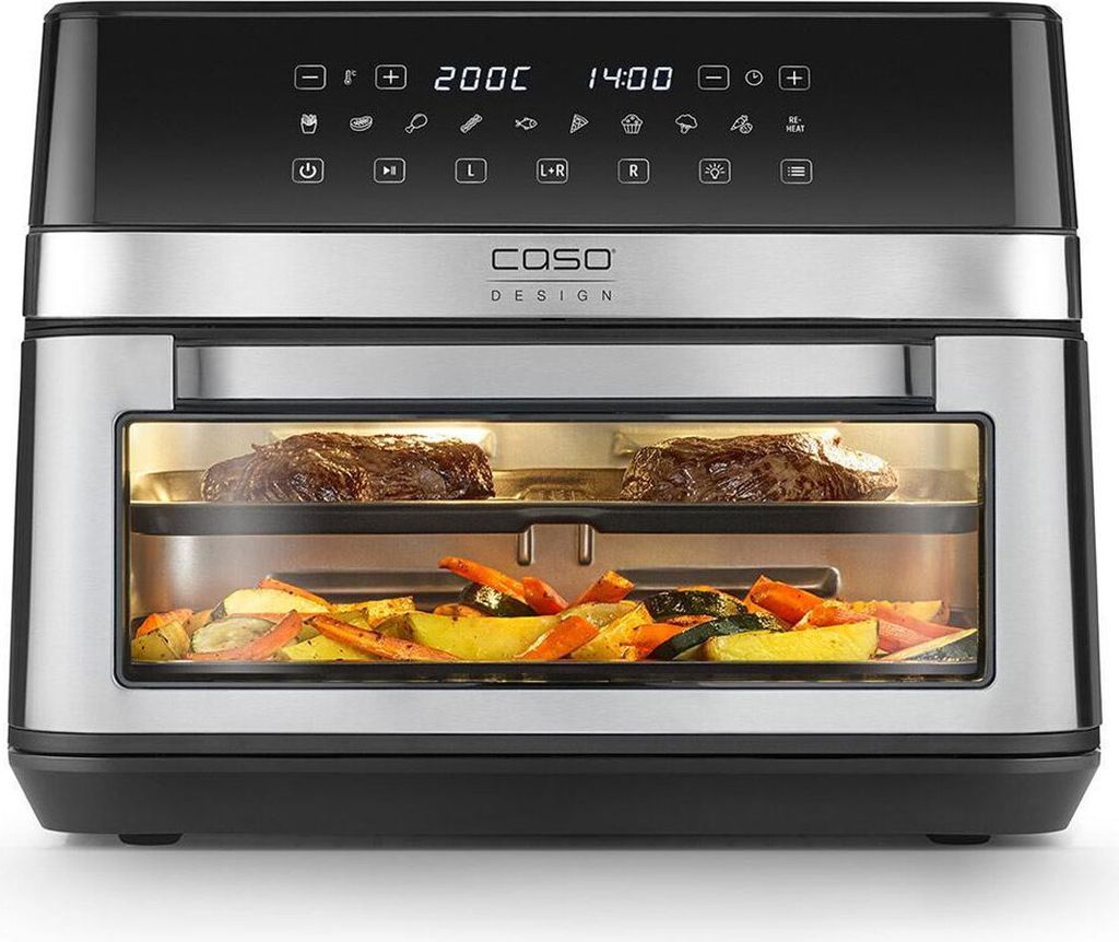 A CAS 3186 AirFry Duo Chef oven with food cooking inside.