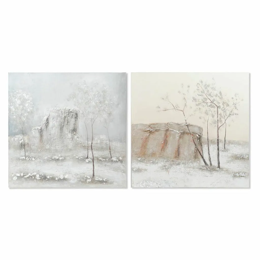 Décoration Murale Arbres Style Cottage - Set de 2 Grandes Toiles Carrées
