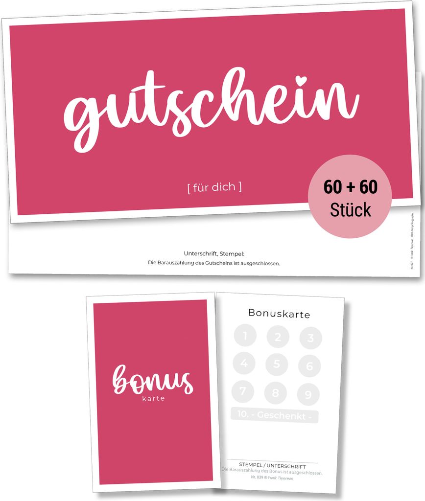 Frank Paperman® | 60 + 60x Gutschein Bonuskarten für Kunden Produktbild 