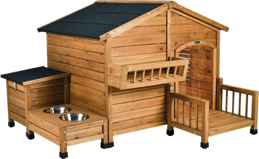 Hundehütte aus Holz mit Futternapf und Aufbewahrungsbox Produktbild 