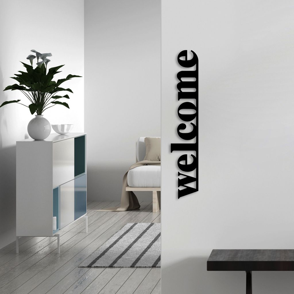 Wallity, Welcome, Dekoratives Wandaccessoire aus Metall, 100 % METALL, Schwarz, 70 x 13 cm