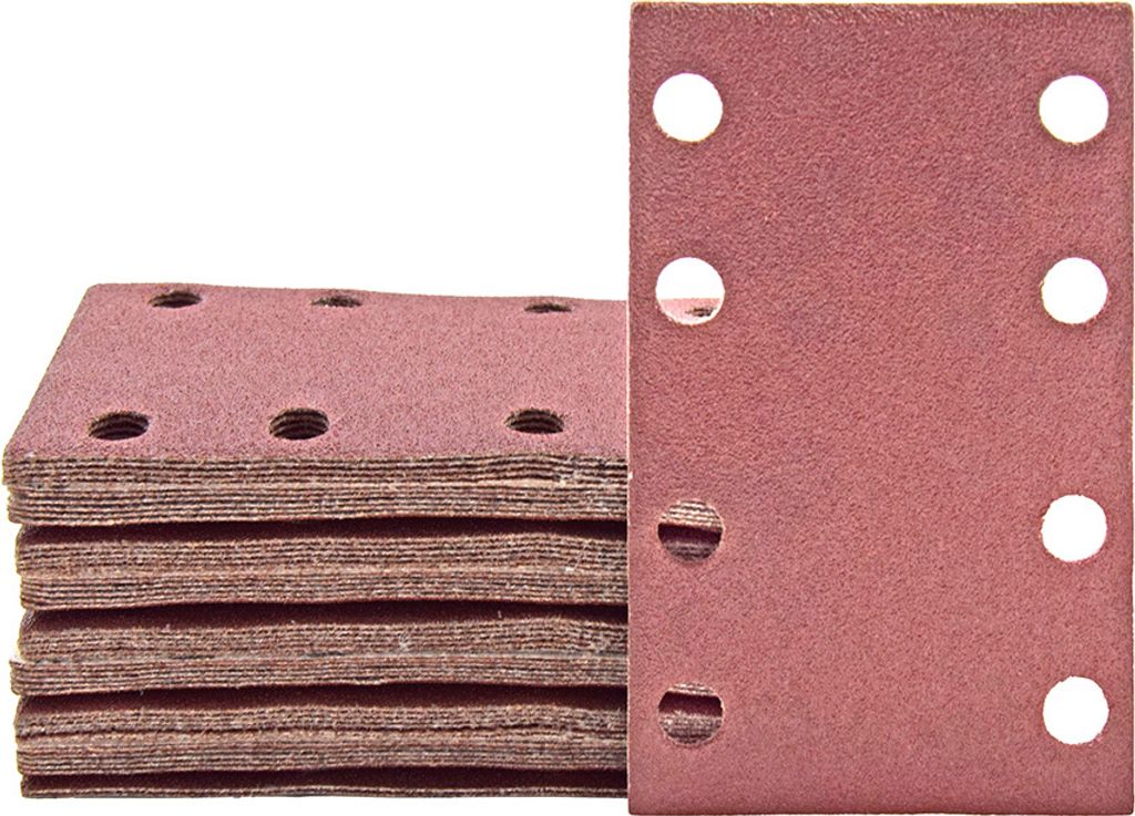 MioTools Fox Klett-Schleifblätter, 133 x 80 mm, 8-Loch, f. Schwingschleifer, Normalkorund (50 Stk.) K150
