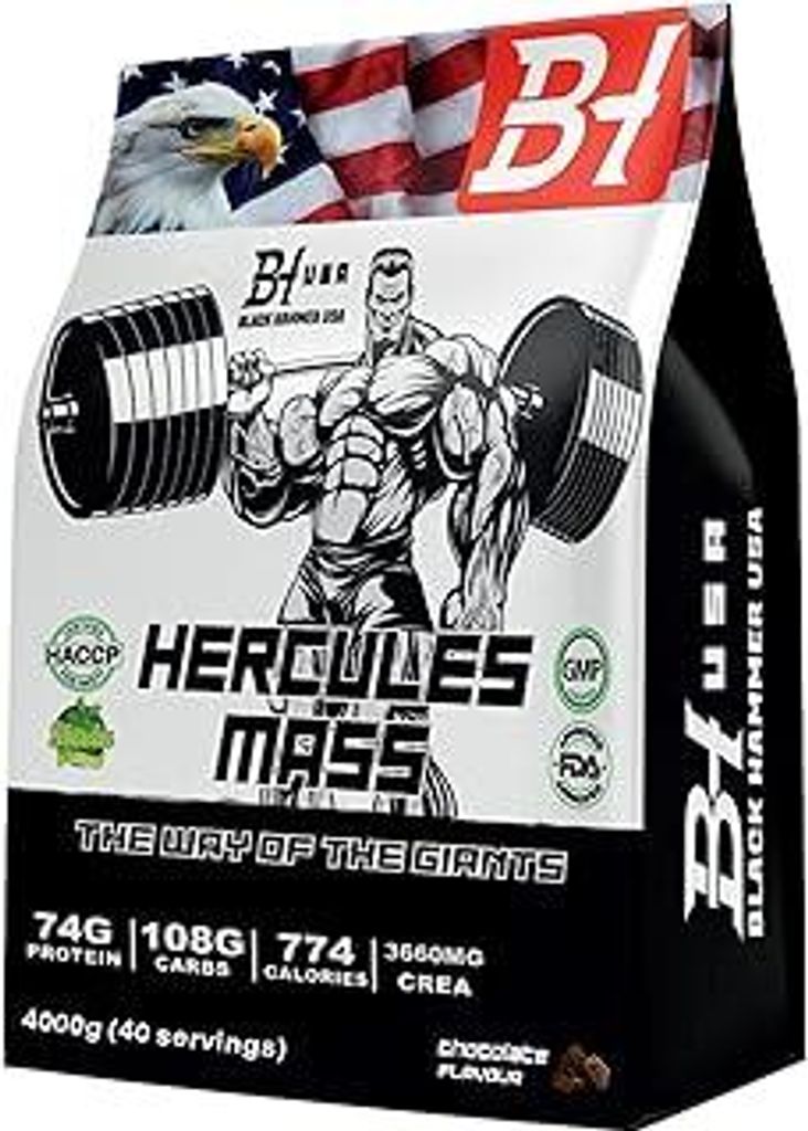 Black Hammer USA – HERCULES Mass Gainer – hochkalorischer Weight Gainer für Muskel- & Masseaufbau | Protein-Kohlenhydrat-Shake | Post-Workout ...