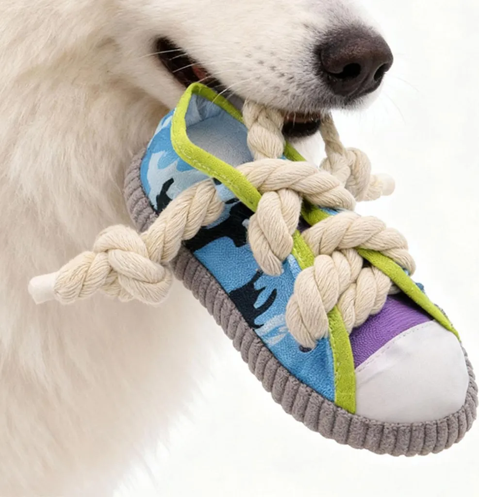 Scarpa in Tela per Cani Grigia | Gioco di Design con Squeaker INF - 4