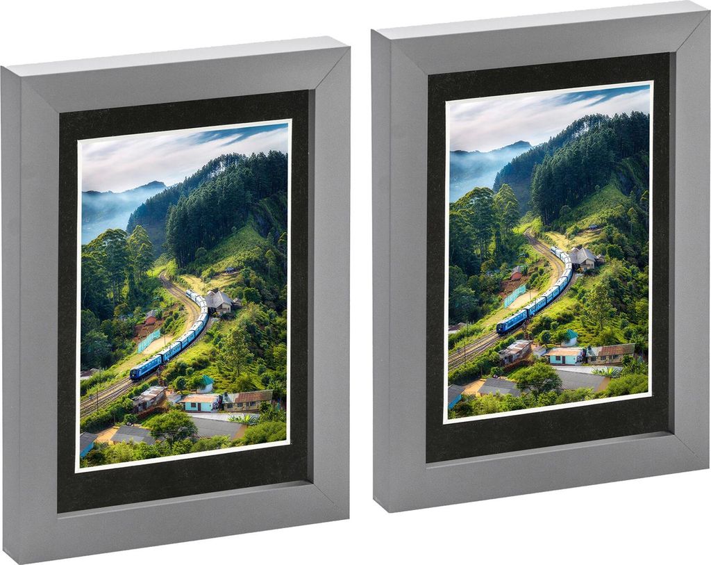 Nicola Spring Bilderrahmen mit 10,2 x 15,2 cm Passepartout – 12,7 x 17,8 cm – Grau/Schwarz – 2 Stück