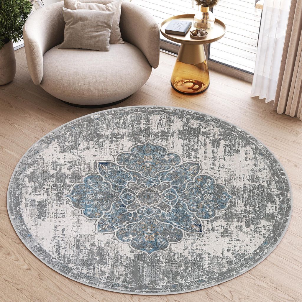 Tapiso Koberec VALLEY Round Vintage Grey Blue Ložnice 200 x Obrázek produktu 