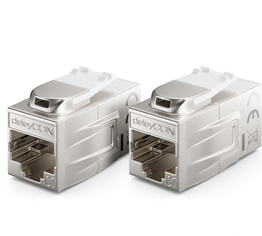 deleyCON 2 Stück CAT 7 Kupplung Keystone Metall 2x RJ45 Buchse Verbinder für RJ45 Patchkabel 600 MHz 10 Gbps LAN DSL Ethernet und Nutzbar als Key...