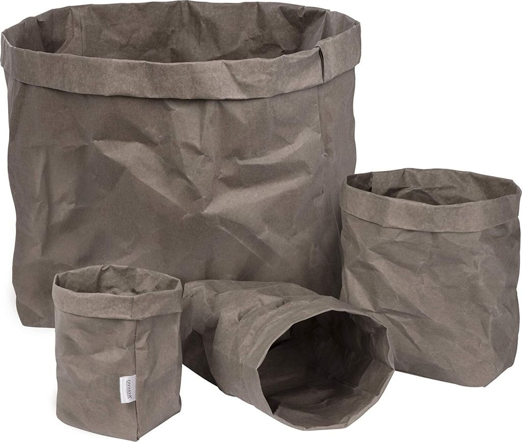 ONVAYA Aufbewahrungskorb Set Grau | Größe M-XXL | Krempelbox | Dekobox | Geschenkbox | Lederoptik | vegan | waschbar | Brotkorb | Badaufbewahrung