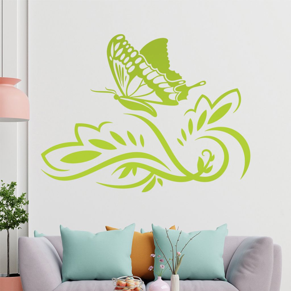Großer Falter Blüten Wandtattoo in 6 Größen - Wandaufkleber Wall Sticker - Dekoration, Küche, Wohnzimmer, Schlafzimmer, Badezimmer
