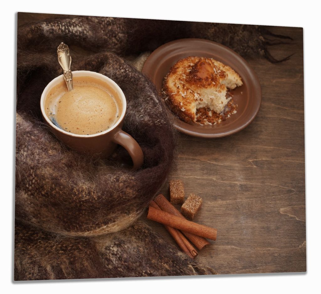 Wallario Herdabdeckplatte aus Glas, Größe 60 x 52 cm 1-teilig, Motiv Kuchen und Kaffeegenuss