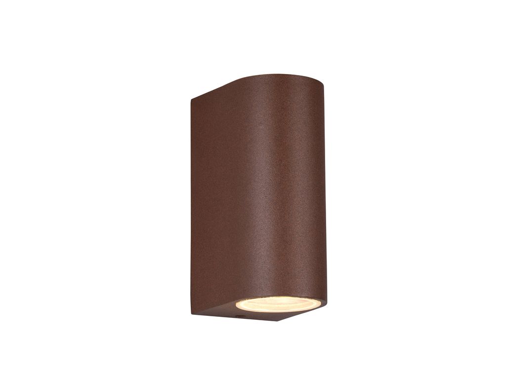 A single brown outdoor wall light is shown against a white background.
