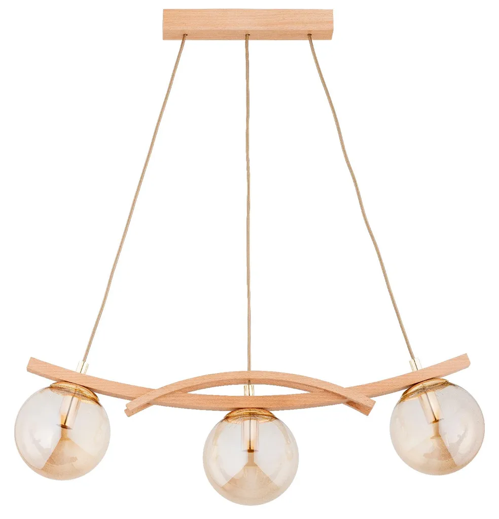 Luminaire de plafond SANA style scandinave en bois et métal doré 3 feux