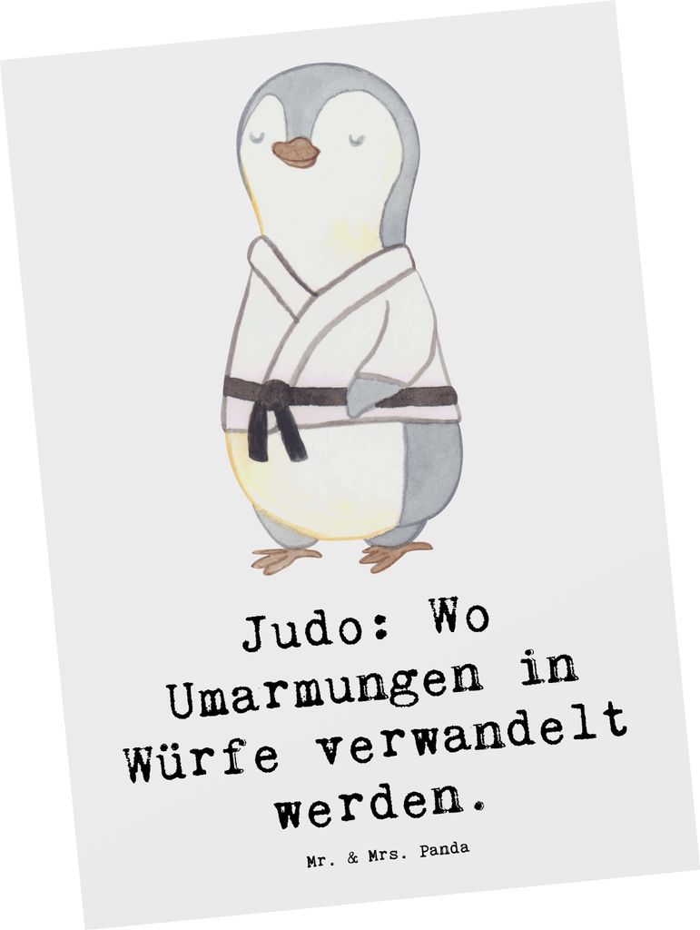 Mr. & Mrs. Panda Ansichtskarte Judo Umarmungen - Weiß - Geschenk, einzelkarte, Sportler, Postkarte, Humor, Ansichtskarten, Würfe, Respekt, Grußk...