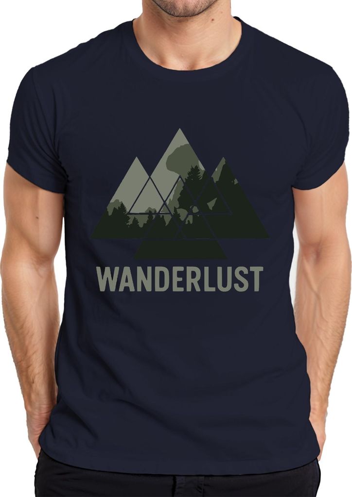 WANDERLUST Berge Wandern Outdoor Natur Wald Abenteuer Camping Herren T-Shirt, Navy, XXL