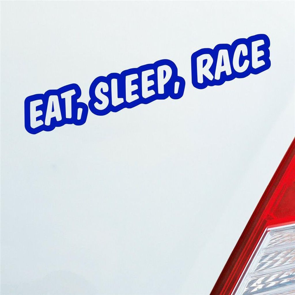 Auto Aufkleber Eat, Sleep, Race Tuning Rennen Car Schriftzug 19,5x3 cm Dunkelblau Sticker Heckscheibenaufkleber