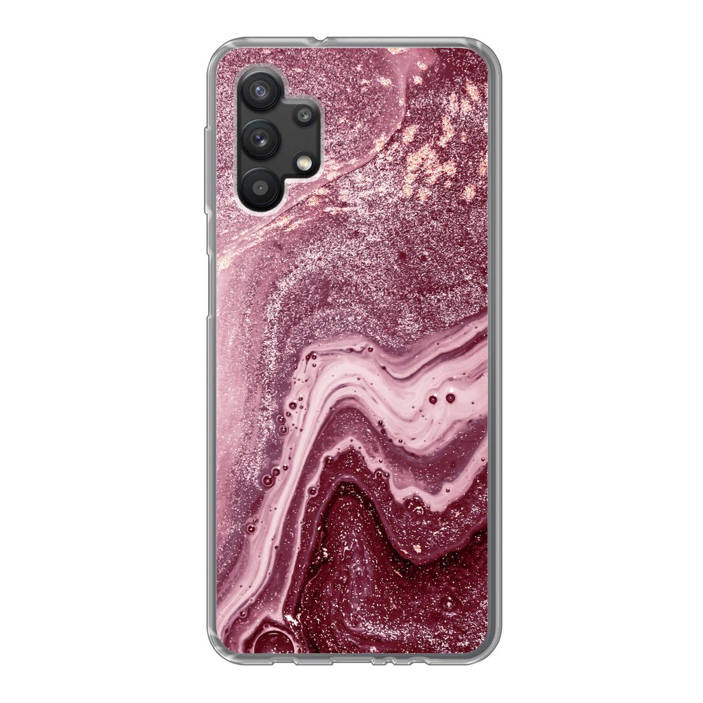 MuchoWow Handyhülle Schutzhülle Hülle für Samsung Galaxy A32 5G Naturstein - Rosa - Glitter Silikon Softcase Handy Hülle - Softcase