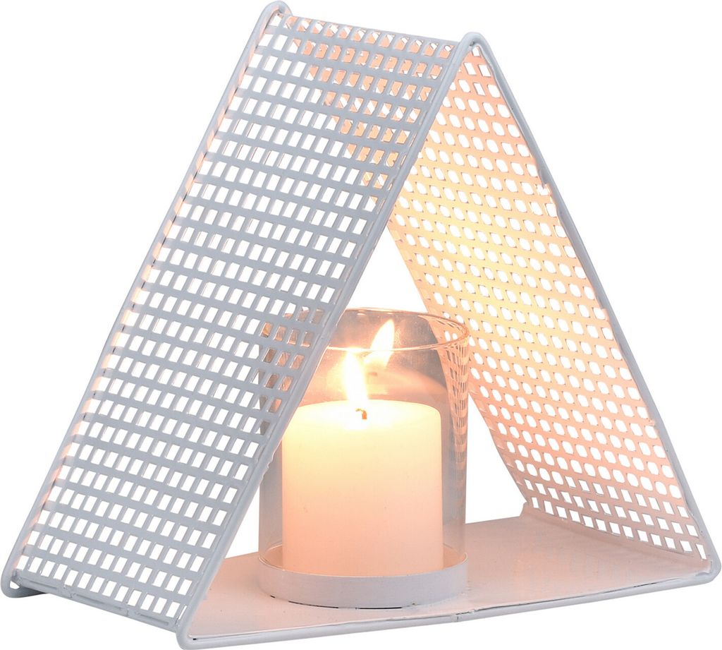 Marrakesch Boho Deko Teelichthalter aus Metall & Glas in weiß 21 cm groß | Windlicht Beril als Frühling Wohnzimmer Tisch Deko | Exquisite Kerzen...