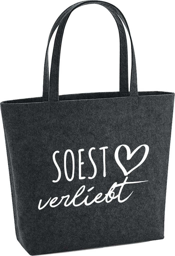 Huuraa Filzshopper Soest verliebt 22 Liter Charcoal Melange Filztasche Geschenkidee