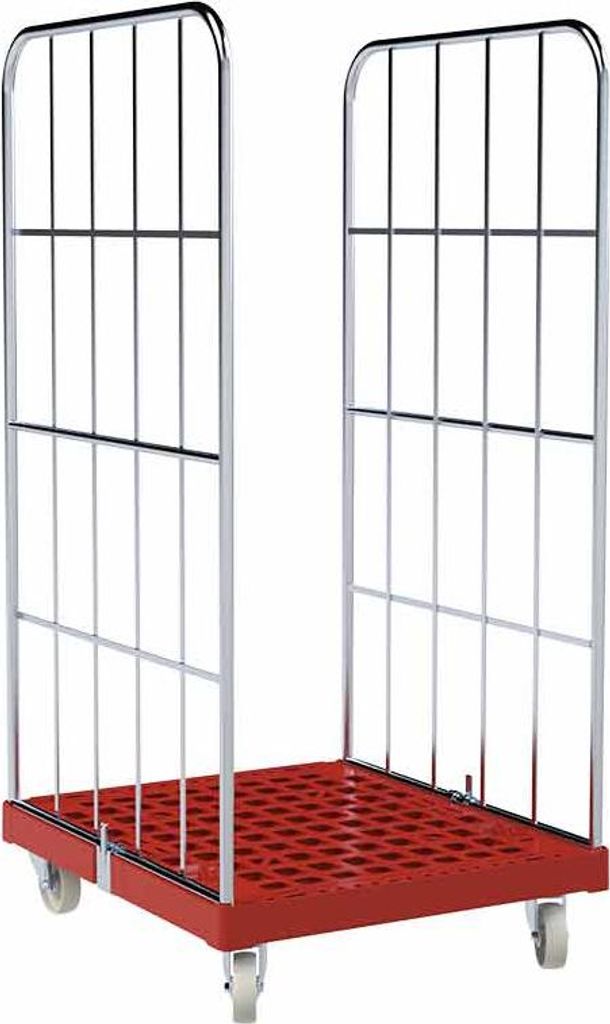 Rollbehälter 2-seitig, Rollplatte aus Kunststoff, 724 x 815 x 1.530 mm, 500 kg, Nutzhöhe 1.340 mm, Feuerrot