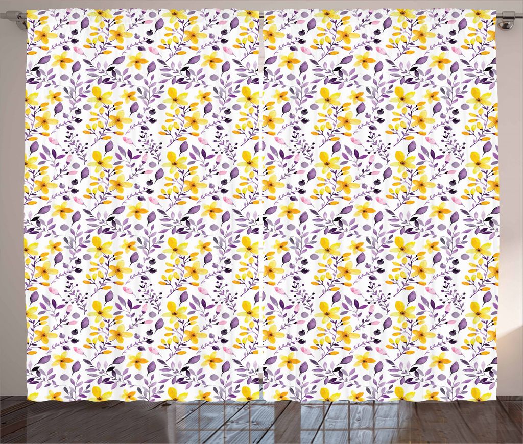 ABAKUHAUS Frühling Rustikaler Gardine, Rural Blumen und Blätter, Schlafzimmer Kräuselband Vorhang mit Schlaufen und Haken, 280 x 245 cm, Weiß G...