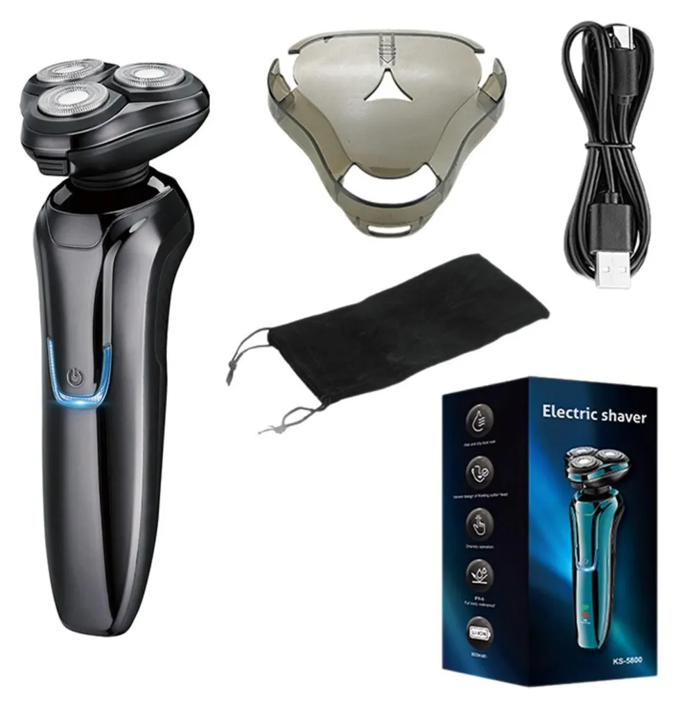 Kit Rasoir Électrique KS-5800 Noir avec Tondeuse Nez et Pattes IPX6