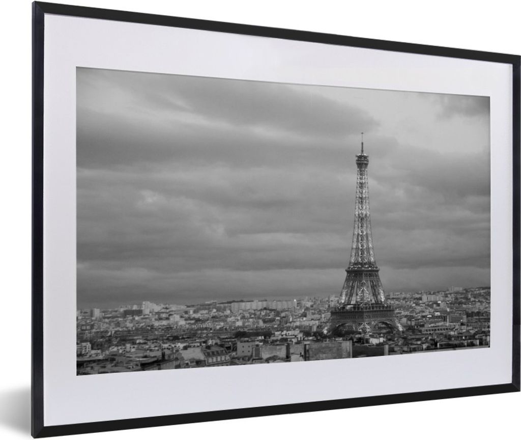 MuchoWow Gerahmtes Poster Beleuchteter Eiffelturm in der Abenddämmerung 60x40 cm - Poster mit Schwarzem Bilderrahmen Wandposter Rahmen Foto Bild...